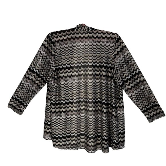 Susan Graver Women's Chevron Pattern Sheer Cardigan Jacket 2X Black Beige - Picture 2 of 10